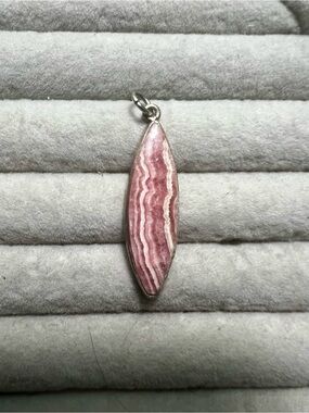 Pink Rhodochrosite Marquise Pendant Necklace - Sterling Setting